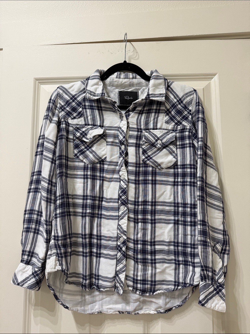 Rails White and Navy Plaid Lightweight Button-Down Shirt